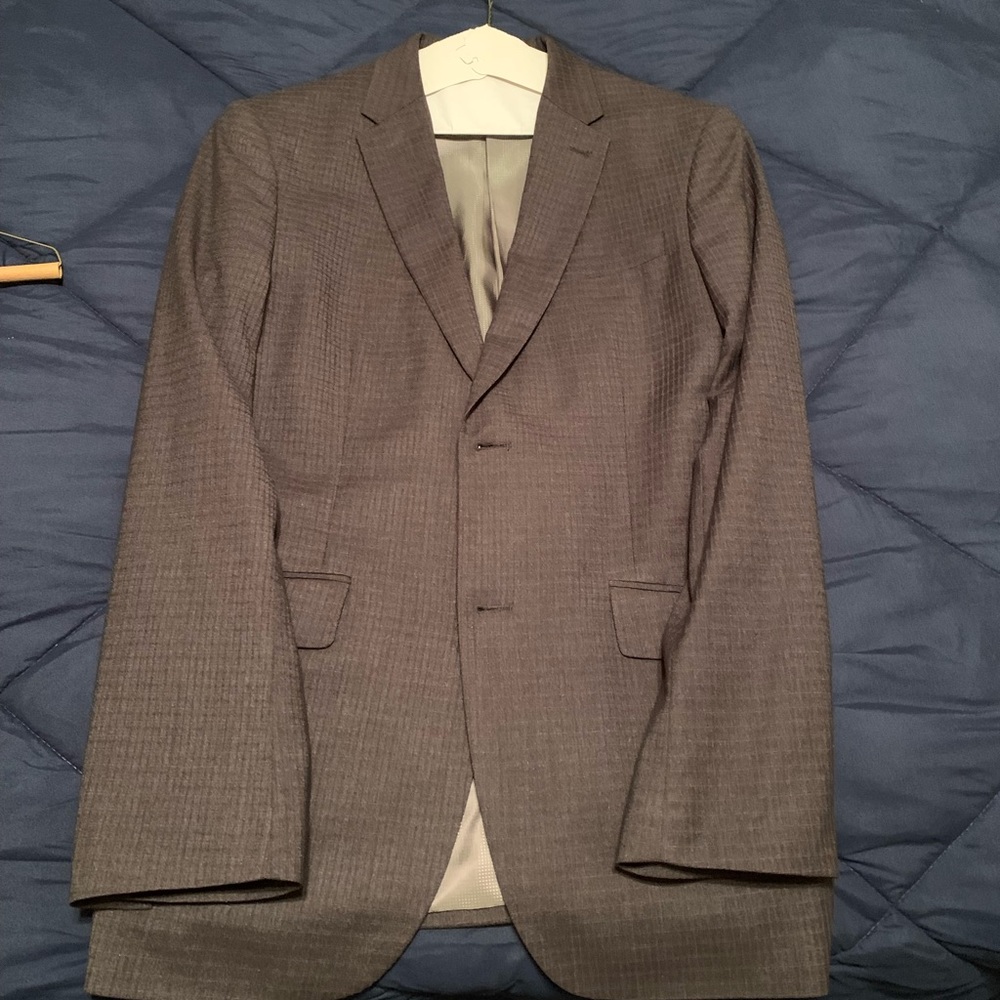 Men’s Perry Ellis Suit Blue and Copper Window Pane Charcoal Suit Size 40R
